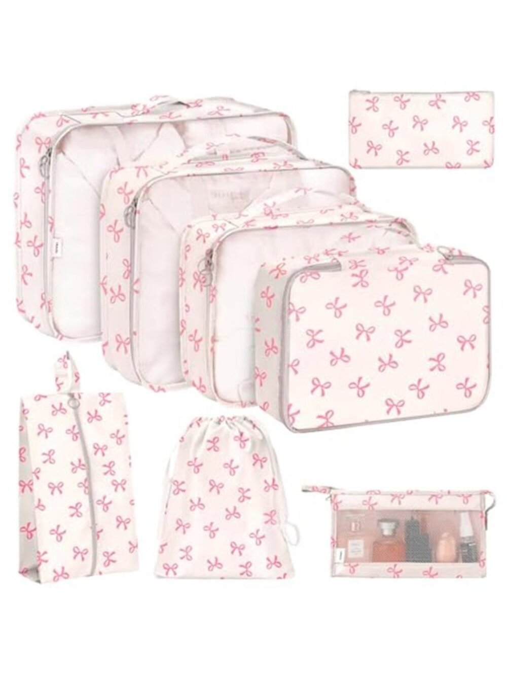 8 Piece Packing Cubes Travel Luggage Organizer Bags Suitcase Shoe Toiletry Pink - Picture 1 of 6
